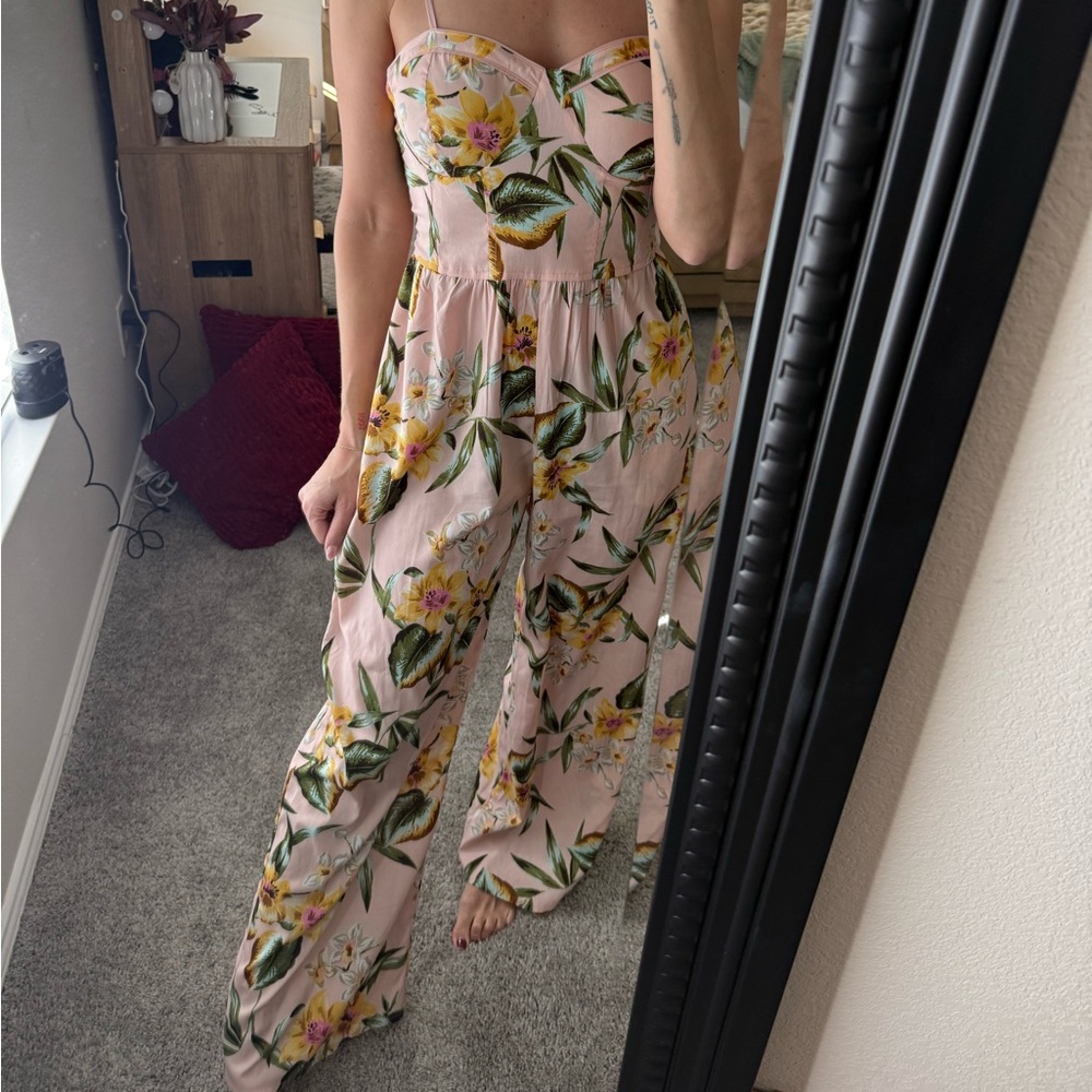 Floral Pink adjustable straps- Jumpsuit Tropical
